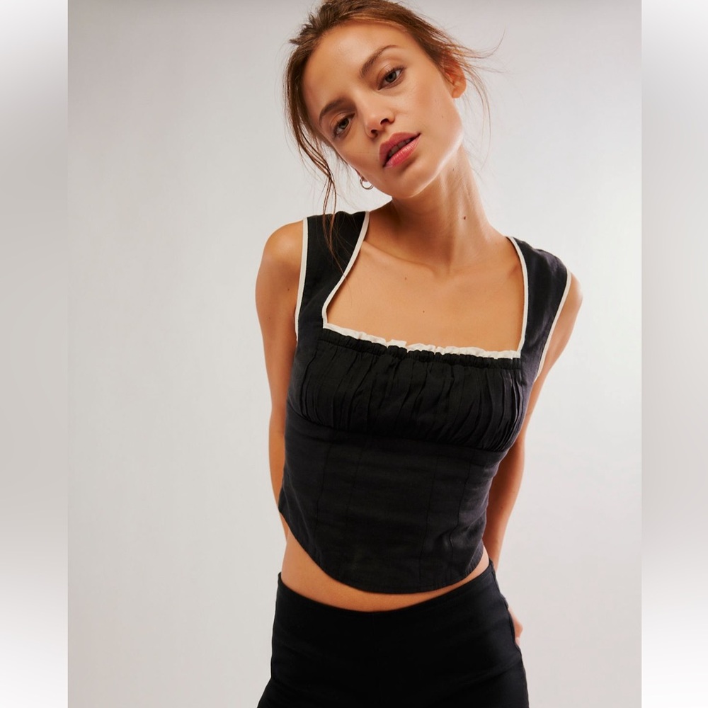 Free People Elvie Contrast Tank in black combo size small
